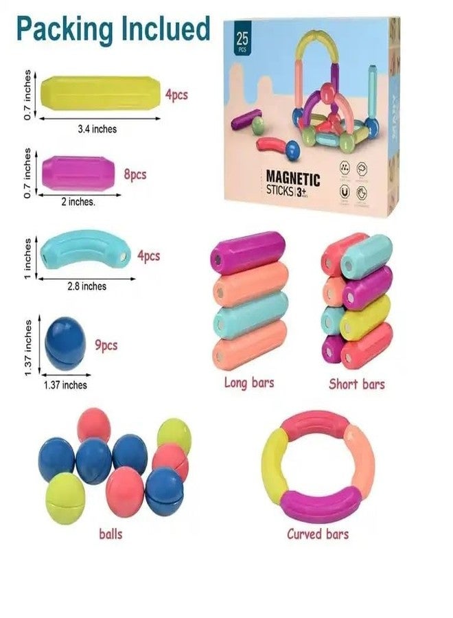 Ixora 25 pcs 3D Construction Building Blocks Magnet Stacking Toys Puzzle Games Colorful Magnetic Sticks and Balls Sets Montessori Educational Learning Toys for Kids Boys - Image 2